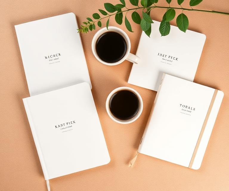 Guided journals and wellness tools flat lay